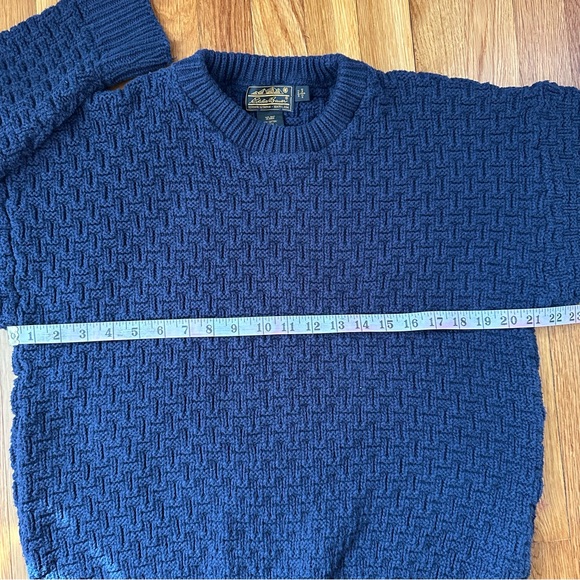 Vintage Eddie Bauer Men’s L Blue Basketweave Knit Sweater Made in USA Cotton - Picture 7 of 13